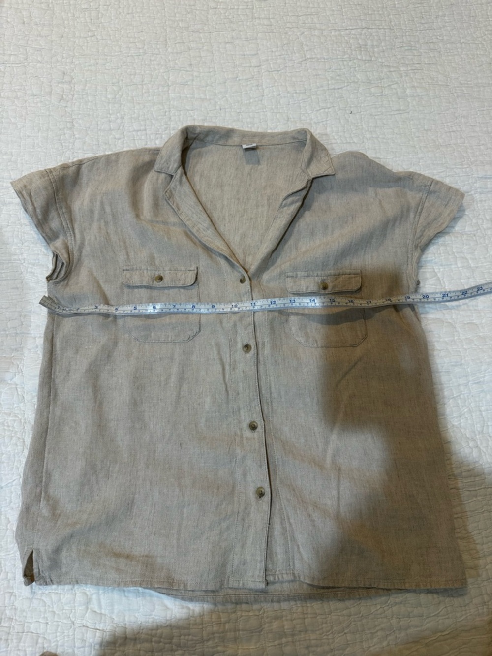 Old Navy Beige Button-Up Short Sleeve Top